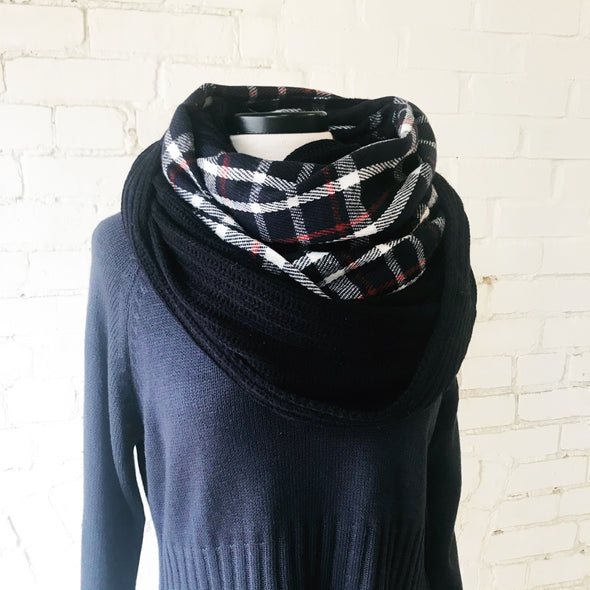 Flannel And Knit Plaid Infinity Scarf
