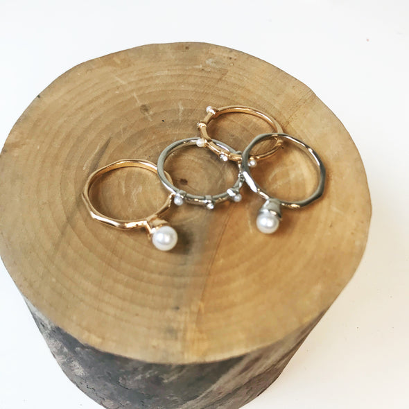 Silver & Gold Pearls Layering Rings
