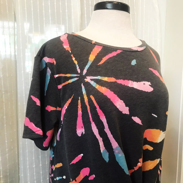 Charcoal and Tie-Dye Twist Top